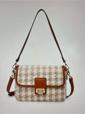 Elodie Houndstooth Crossbody Bag with Gold-Tone Clasp